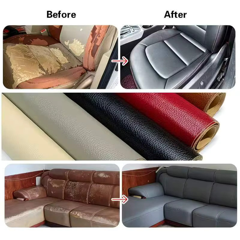 Selbstklebender PU-Leder-Reparaturflicken in Schwarz und Weiß, wasserdichter und verschleißfester Kunstleder-Patch zum Zuschneiden für Autositze, Sofas, Taschen und Möbel, B/H: 35 x 35 cm - Bild 4