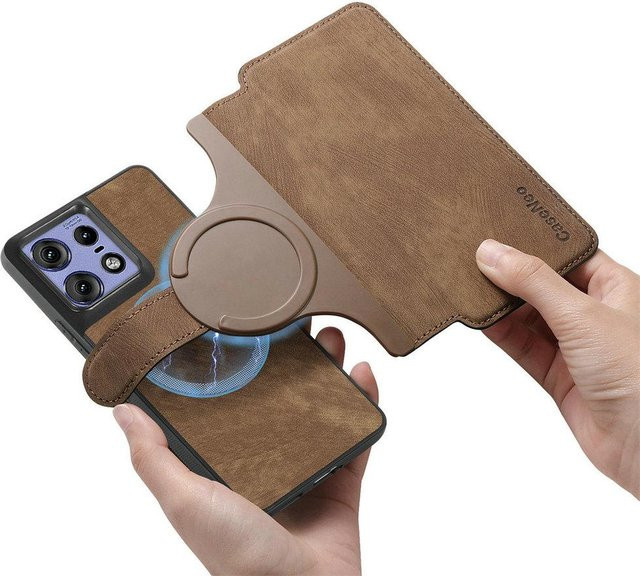 LuckyB MagSafe Flip Lederhülle für Motorola Edge 50 Pro Ultra Neo mit abnehmbarem magnetischem Kartenfach in Braun - Bild 1