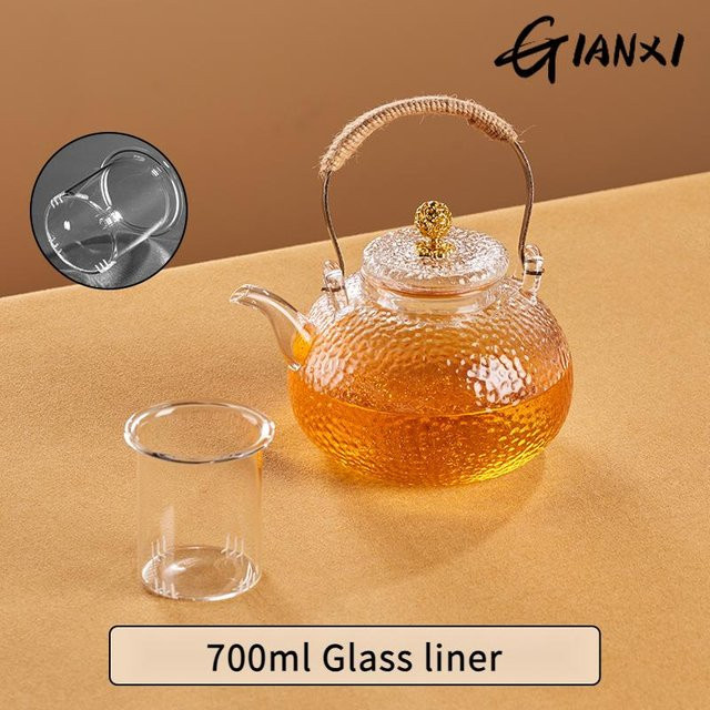 GIANXI Teekannen-Set aus Glas mit Infuser und Hanfseil-Design in Orange und Transparent - Bild 1