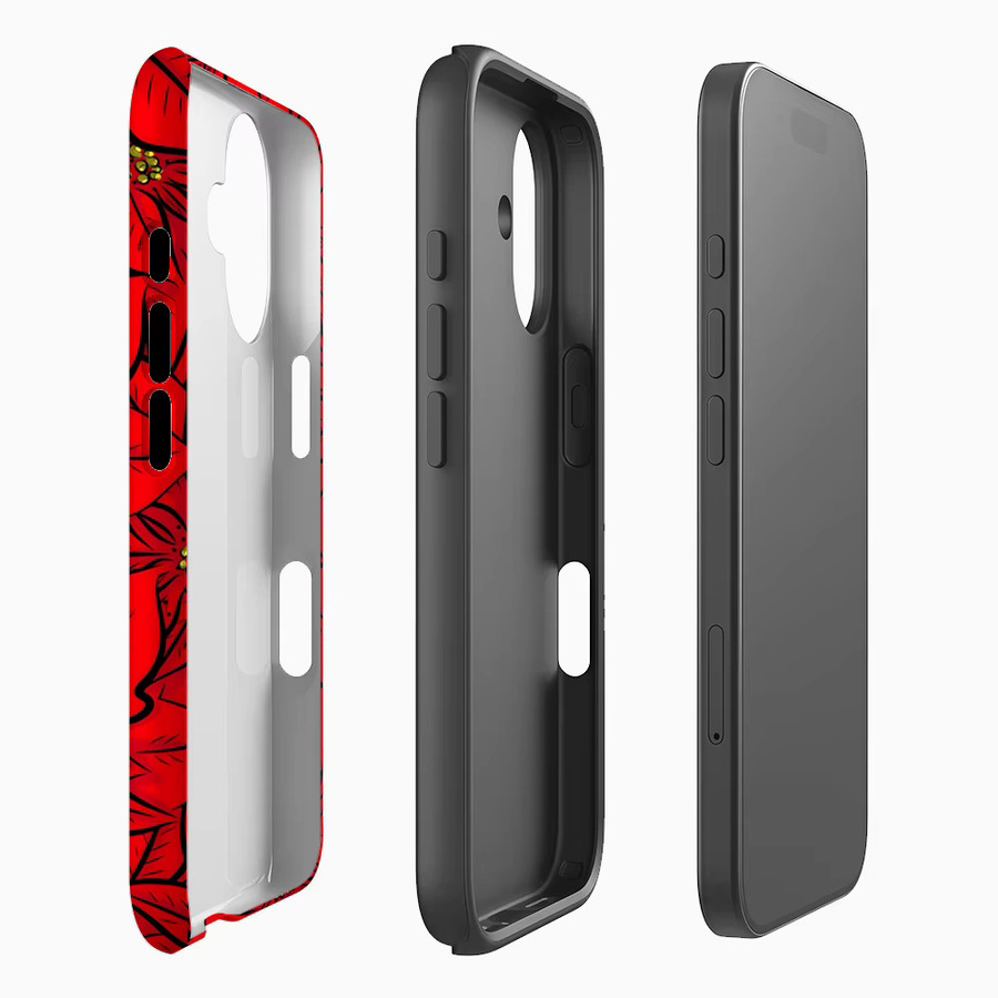 Potdemiel Robuste Handyhülle mit Poinsettia-Design für iPhone 17 16 15 14 13 Pro Max Plus, Rot, Magnetisch, Einzel- und Doppelschichtig - Bild 2