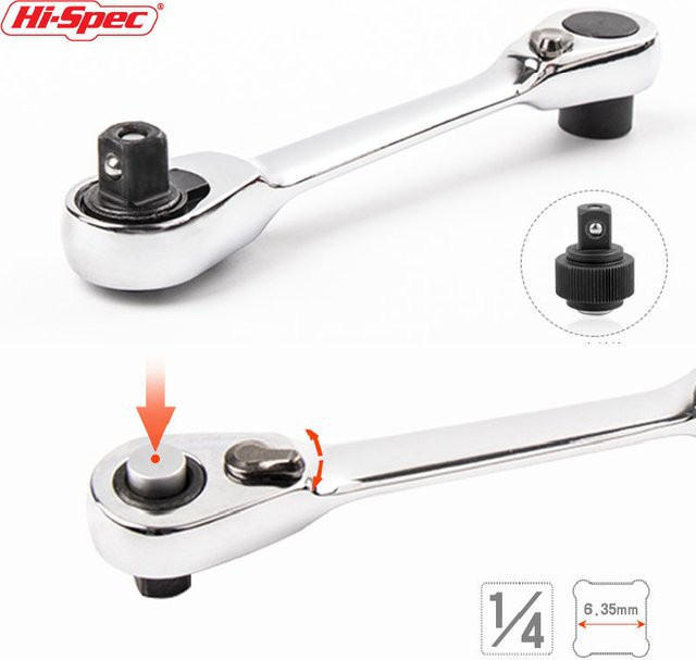 Hi-Spec 72 Zähne Mini 1/4 Zoll Ratschenschlüssel Set mit doppelseitigem Schnellsteckschlüssel und Sechskant-Drehmomentschlüssel für Handwerkzeuge - Bild 1
