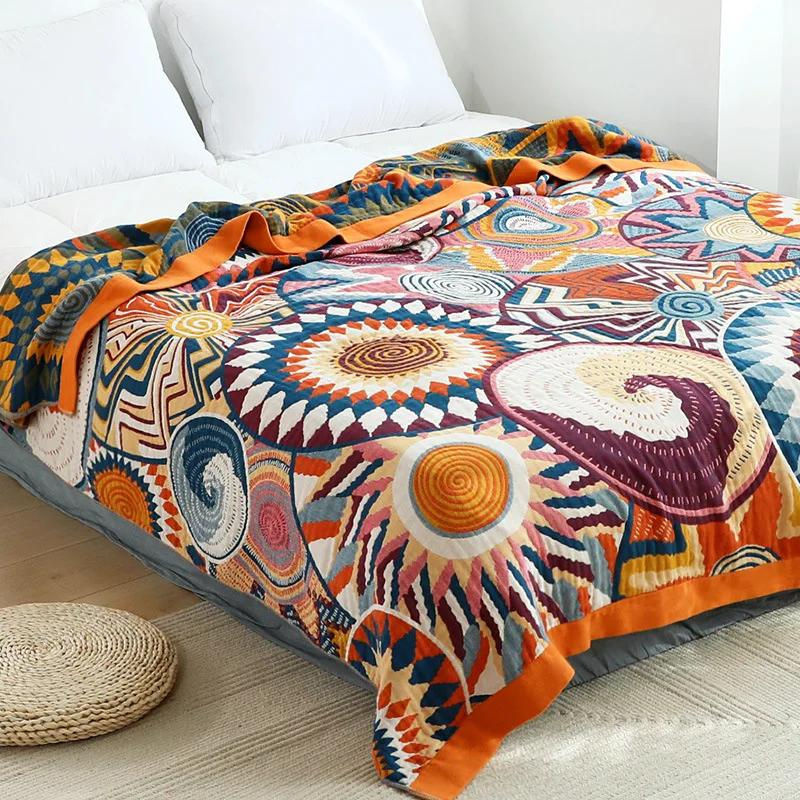 Nordische Überwurfdecke aus Baumwollgaze von Your Warm Home im Boho-Stil mit floralem Muster, Mehrfarbig, B/B: 200 x 230 cm - Bild 4