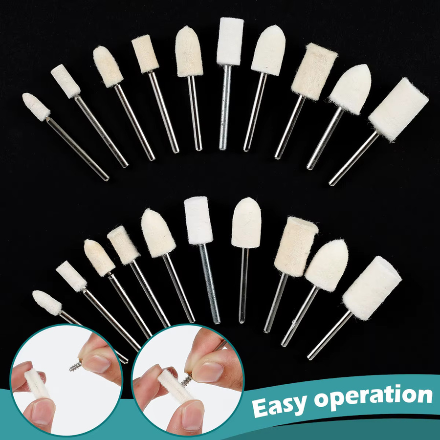 Hands DIY Wollfilz Schleifen und Polierscheiben Set mit 3mm Schaft für Dremel Bohrer, Weiß - Bild 4
