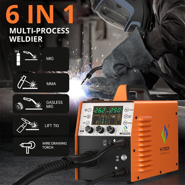 HITBOX 6-in-1 Aluminiumschweißgerät 250A MIG/MMA/WIG IGBT Inverter in Orange - Bild 1