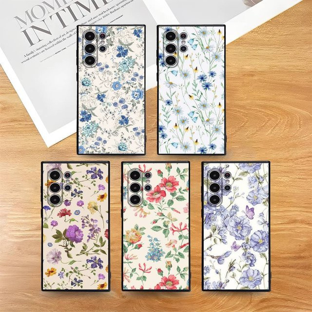 Retro Flower Art Handyhülle für Samsung Galaxy S25 S24 S23 S22 S21 S20 Ultra Plus 5G, Frosted Non-Slip Soft Cover, Multicolour - Bild 1