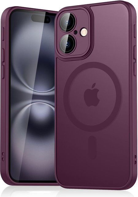 IEOVIEE Magnetische Panzer Hülle für iPhone 14, Durchscheinende Stoßfeste Schutzhülle mit MagSafe Unterstützung, Weinrot - Bild 1