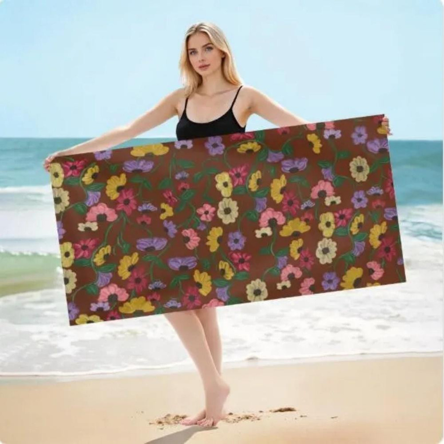 Vintage Blumen Strandtuch mit Retro Pastoral Design aus weicher Mikrofaser, schnelltrocknend, B: 40 cm, H: 60 cm - Bild 4