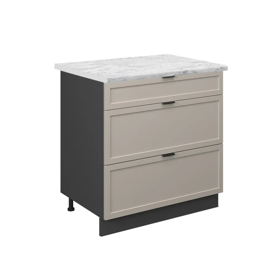 Vicco Küchenunterschrank Fame-Line mit 3 Schubladen in GrauBeige und Anthrazit Korpus mit Marmor-Optik, Breite: 80 cm, Höhe: 82 cm, Tiefe: 60 cm - Bild 2