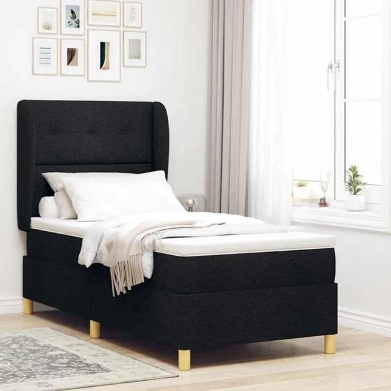 vidaXL Boxspringbett mit Matratze in Schwarz und Dunkelgrau, B/T/H: 90 x 190 x 128 cm - Bild 1