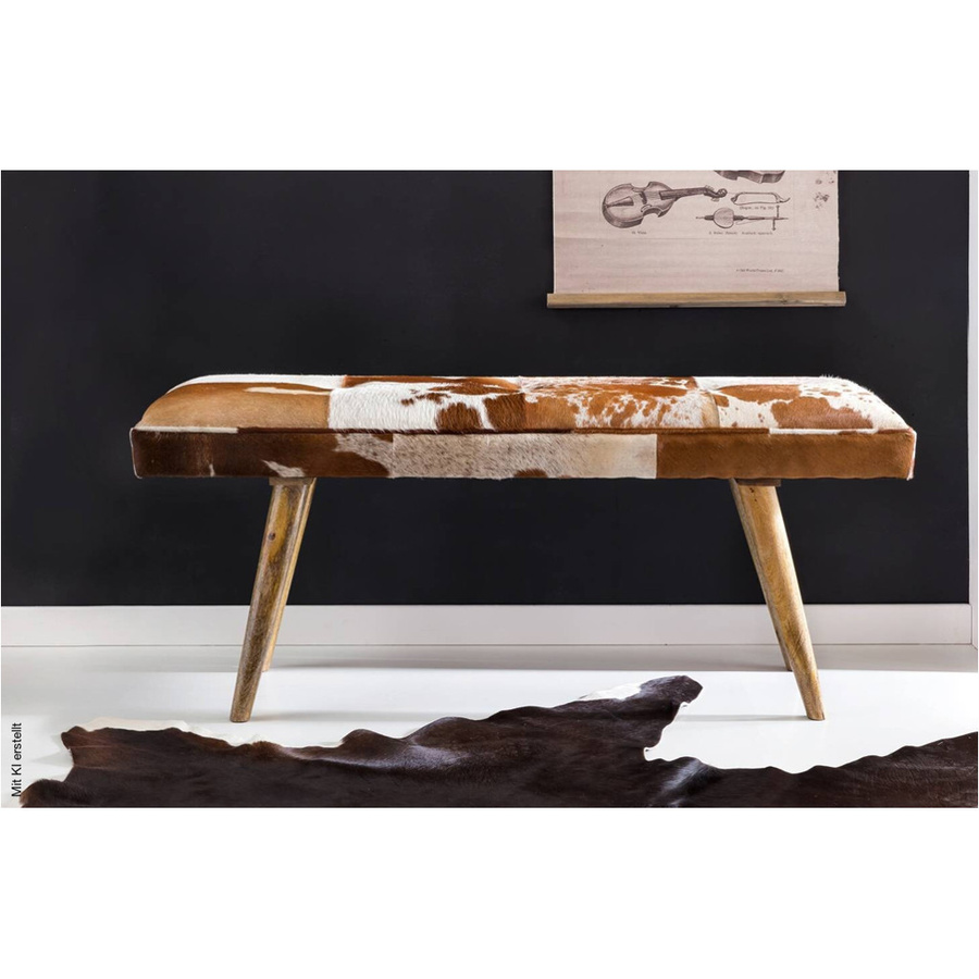 Wohnling Sitzbank aus Mango-Holz und Leder in Beige und Braun, B/H/T: 120 x 52 x 40 cm - Bild 4