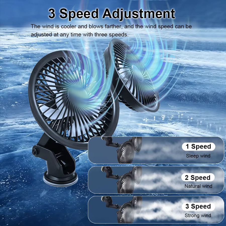 Bcomfy Mini Auto-Ventilator mit Doppelkopf, 3 einstellbare Geschwindigkeiten, 360 Grad drehbar und USB-Anschluss, Schwarz - Bild 2