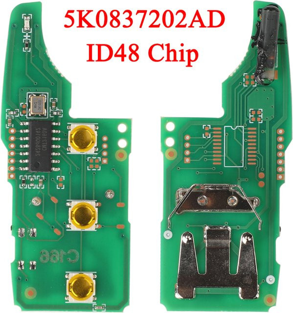 Jingyuqin Fernbedienungsschlüsselplatine mit ID48-Chip für VW/VOLKSWAGEN Caddy Eos Golf Jetta Beetle Polo Up Tiguan Touran in Grün - Bild 1
