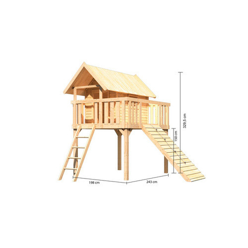 Karibu Stelzenhaus Fidel Holzrampe in Natur-Braun, B/H/T: 198 x 329,5 x 243 cm - Bild 3