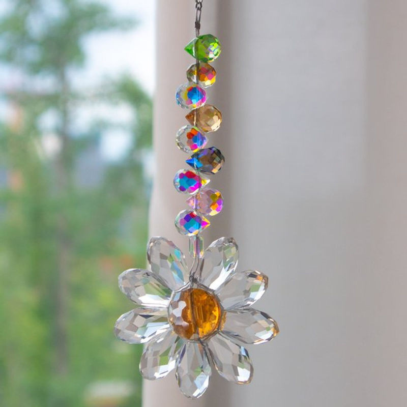 Prismatischer K9 Kristall Sonnenfänger in Gänseblümchen-Design als mehrfarbige Blumen-Dekoration für Fenster, Garten und Innenräume - Bild 1