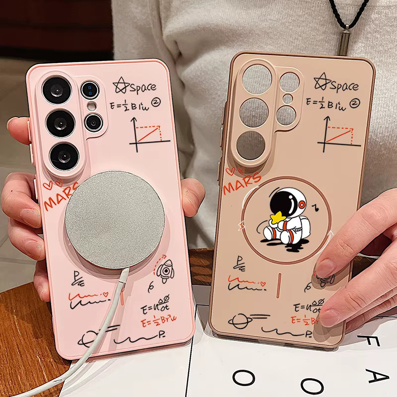 Magnetische Handyhülle mit Astronauten-Muster für Samsung Galaxy S25 S26 Ultra S24 S23 FE A57 A37 A17 A56 A16 A55 A15 A36 A54 in Grau - Bild 2