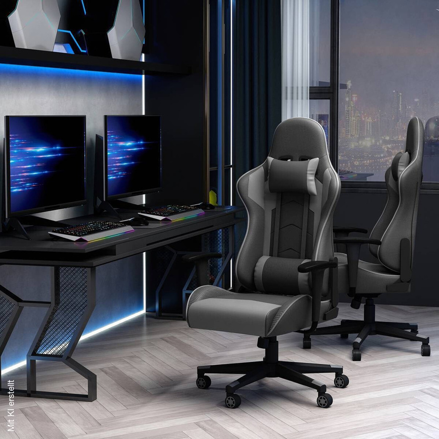 Vinsetto Gaming Stuhl in Schwarz aus Kunstleder mit Kopfstütze und Armlehnen, B/T/H: 74 x 120 x 136 cm - Bild 5