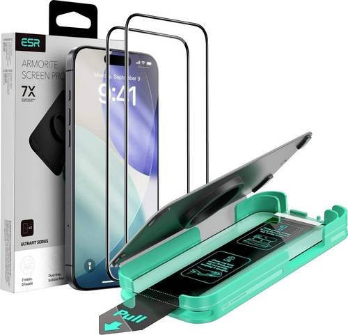 ESR Armorite UltraFit Displayschutzfolie aus gehärtetem Glas für Apple iPhone 17 und iPhone 16 Pro, 2er-Set, Schwarz und Transparent - Bild 1