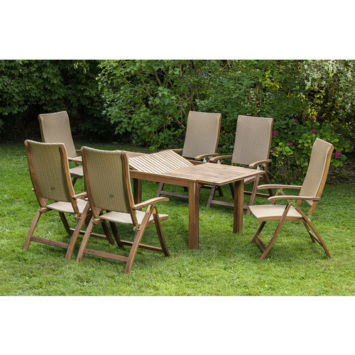 Merxx Gartenmöbelset Capri 7-teilig mit Ausziehtisch und 6 Sitzplätzen aus Akazienholz und Kunststoffgeflecht in Beige und Braun - Bild 3