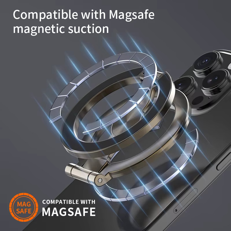 WSSHE Dualer magnetischer Handy-Fingerring-Halter in Schwarz, abnehmbarer Handygriff und Ständer kompatibel mit MagSafe für iPhone und Samsung - Bild 2