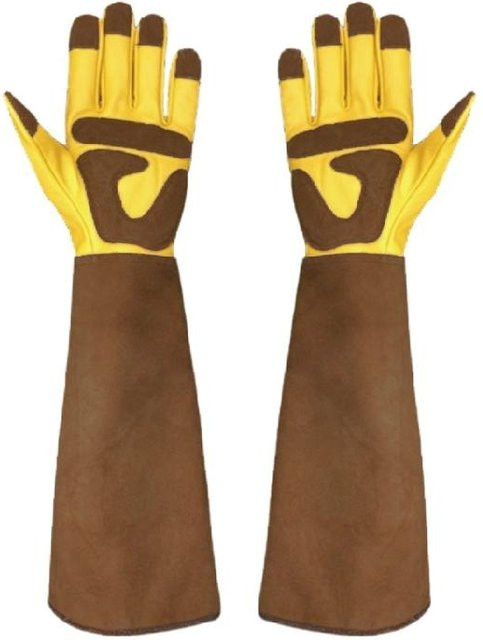 Lange Gartenhandschuhe aus Leder in Braun für Männer und Frauen, atmungsaktiv, Größe L - Bild 1