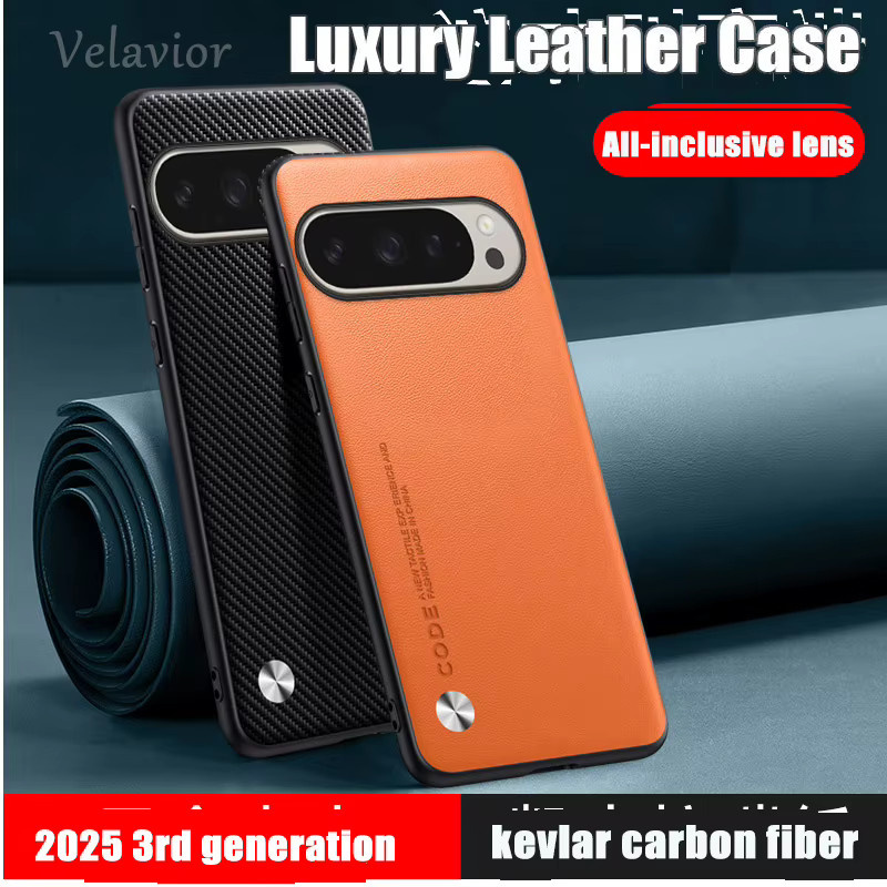 Luxus PU Leder Schutzhülle für Google Pixel 10 Pro XL, Pixel 9a und Pixel 9 Pro XL in Orange, stoßfeste Silikon Rückseite - Bild 1