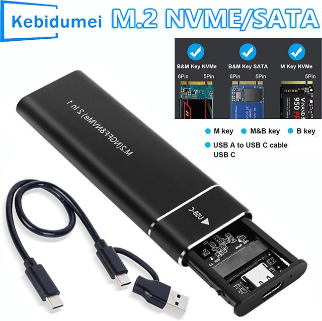 Kebidu M.2 NVMe und SATA SSD-Gehäuse USB 3.1 Typ C Gen2 10 Gbit/s Schwarz - Bild 1