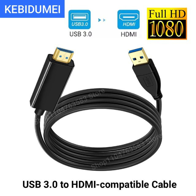 Kebidumei USB 3.0 auf HDMI Adapterkabel in Schwarz, 1080P Full HD, Länge: 1,8 m - Bild 1