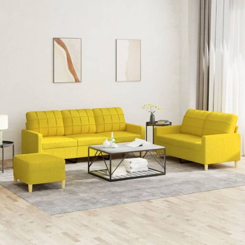 3-tlg. Ecksofa-Garnitur mit Kissen in Gelb aus Stoff und Metall von vidaxl - Bild 1