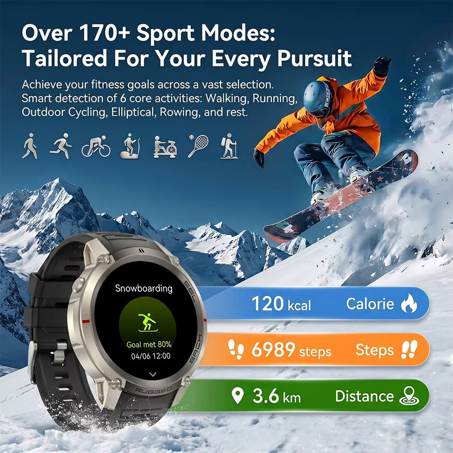 GUHUAVMI Outdoor-Sport-GPS-Smartwatch mit 1,43-Zoll-Bildschirm, Offline-Karte, NFC, Bluetooth-Anruf und 5ATM Wasserdichtigkeit in Gold - Bild 4