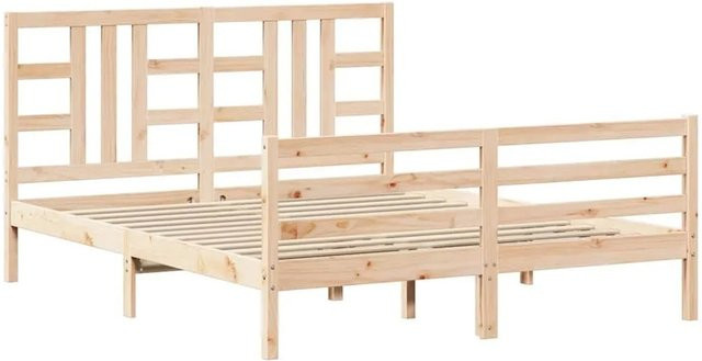 vidaXL Massivholzbett aus Kiefernholz mit Kopfteil in Braun, B/T/H: 165,5 x 100 x 205,5 cm - Bild 1