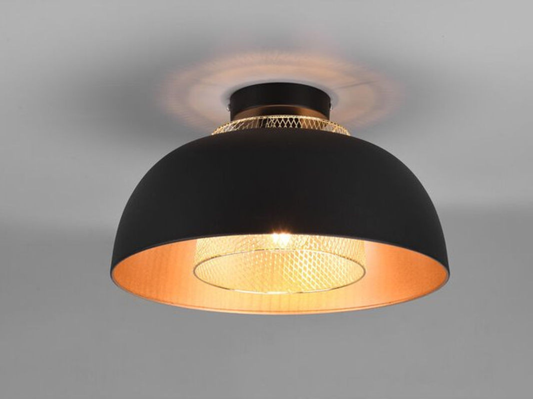 Reality Leuchten Deckenlampe Punch Metall Schwarz Gold mit Drahtgeflecht Durchmesser: 35 cm - Bild 1