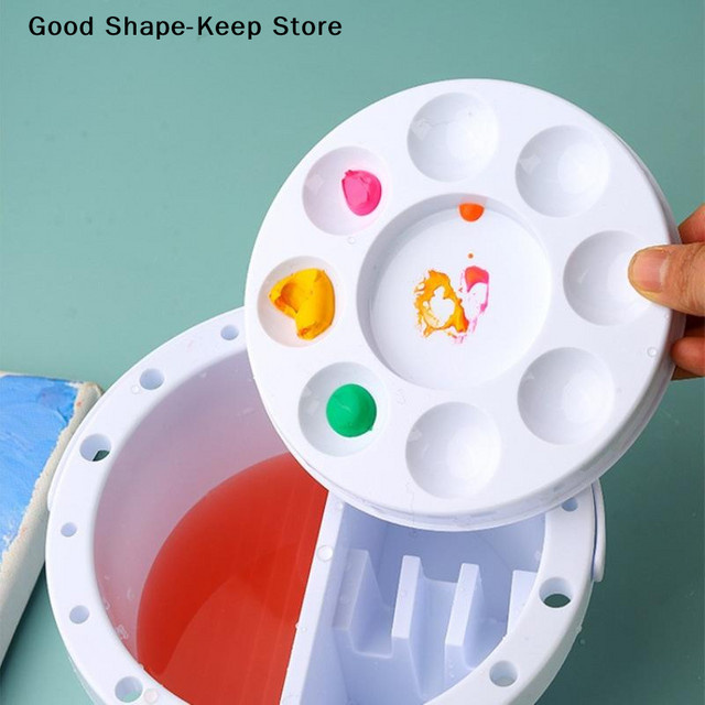 3-in-1 Malpalette mit Deckel, Pinselhalter und Reinigungsbecher für Aquarell- und Ölmalerei in Weiß aus Kunststoff - Bild 1