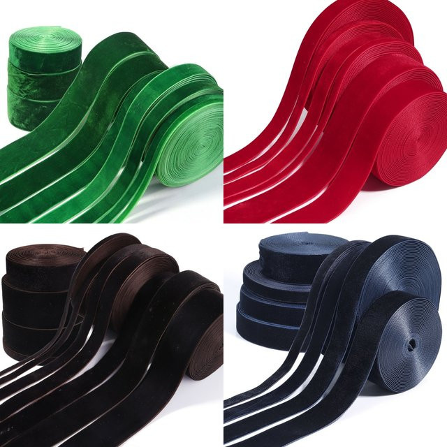 Einseitiges Samtbands mit Beflockung für DIY Weihnachtsdekoration und Handwerk, Farben: Braun, Rot, Grün, Marineblau, Länge: 5 bis 10 Yards - Bild 1