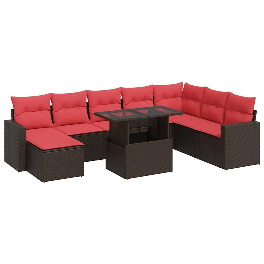 vidaXL 9-teilige Garten-Sofagarnitur aus Akazie und braunem PE-Rattan mit Kissen - Bild 2