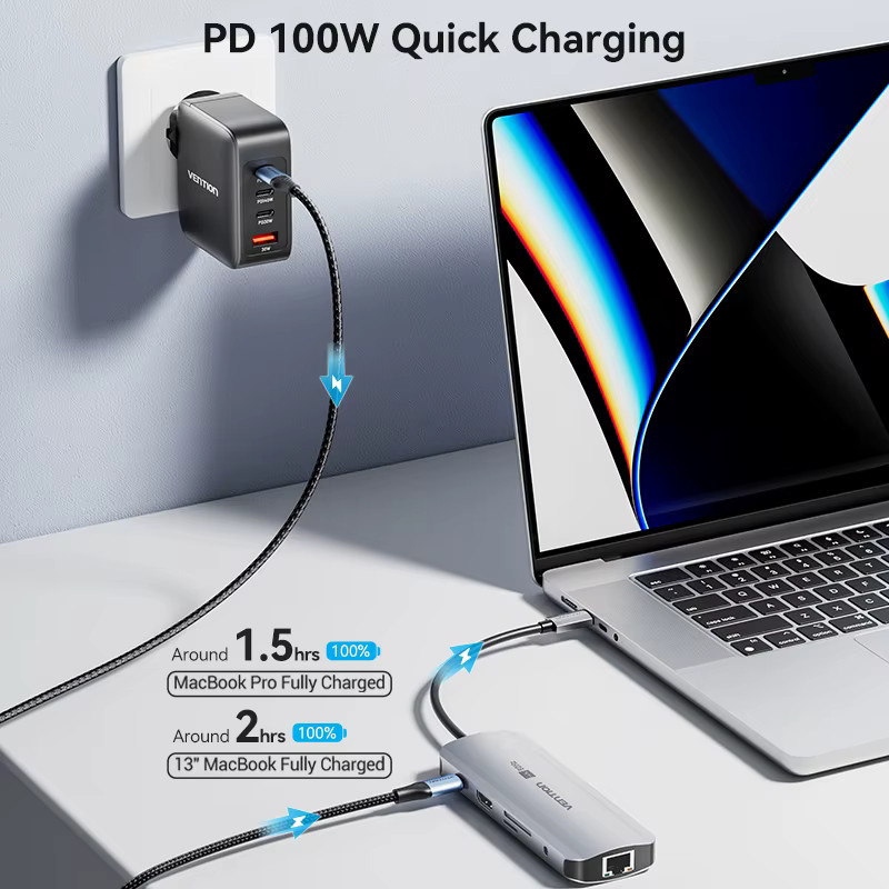 Vention 9-in-1 USB-C Dockingstation mit HDMI 4K UHD, RJ45, PD 100W, SD/TF und 3,5 mm Klinke für MacBook Pro, Xiaomi und Samsung - Bild 6