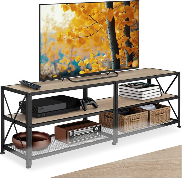 tectake TV-Regal Indianapolis im Industrial Style aus Holz und Stahl, Farbe Braun/Schwarz, B/T/H: 161 x 41,5 x 50,5 cm - Bild 1