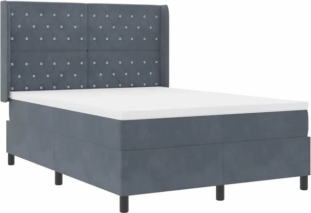 vidaXL LED Boxspringbett mit Matratze aus Samt in Dunkelgrau, B/T/H: 140 x 190 x 128 cm - Bild 1