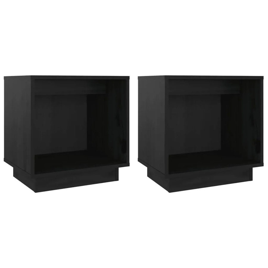 vidaXL Nachttische 2er Set aus Kiefer-Massivholz in Schwarz, modern, B/T/H: 40 x 30 x 40 cm - Bild 2