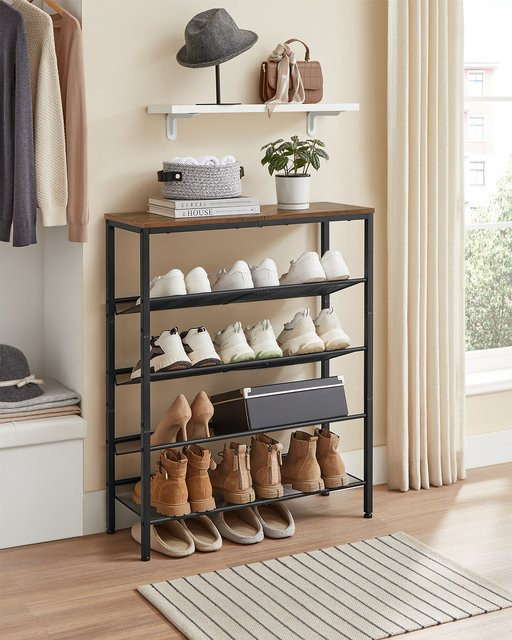 Vasagle Schuhregal mit 5 Ebenen in Schwarz, offenes Schuhregal mit Ablagefläche für Taschen, B/T/H: 28 x 75 x 93 cm - Bild 1