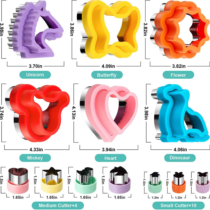 48-teiliges Sandwich-Schneider-Set aus Kunststoff für Kinder in Pink und Multicolour zum Ausstechen von Brot, Keksen, Obst und Gemüse - Bild 2