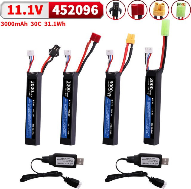 Jiaojiren LiPo Akku 11,1 V 3S 3500mAh 30C mit Tamiya, XT30 oder SM-2P Stecker für elektrische Airsoft BB Pistolen, Schwarz - Bild 1