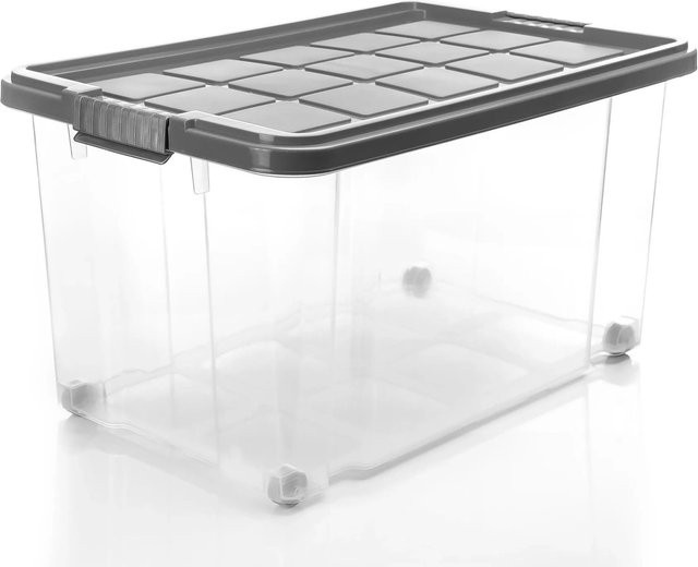 BigDean Aufbewahrungsboxen Set mit Deckel und Rollen, 3 Stück, 60 l, Stahlgrau, stapelbar - Bild 1