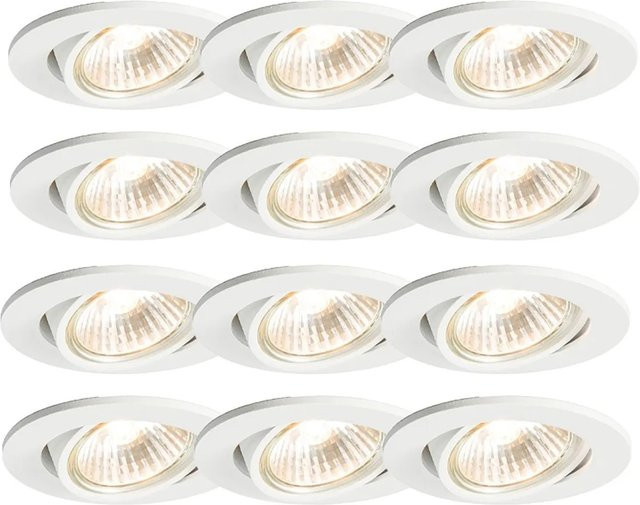 QAZQA Set mit 12 dimmbaren Einbau-Spots in Weiß, neigbar, GU10, Aluminium - Bild 1