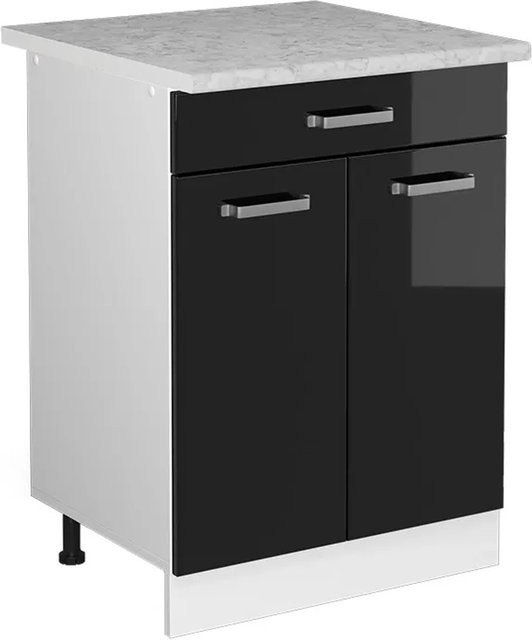 Vicco Küchenunterschrank R-Line mit Schublade in Schwarz Hochglanz und Weiß mit Marmor-Arbeitsplatte, Breite: 60 cm - Bild 2