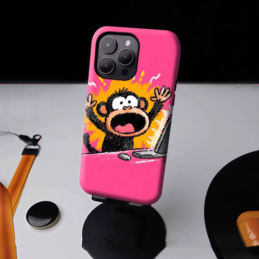 Aurbe 2-in-1 MagSafe Schutzhülle mit Displayfolie für iPhone 17 16 15 14 Plus Pro Max, stoßfeste Hartschale mit Affen-Motiv in Pink - Bild 4