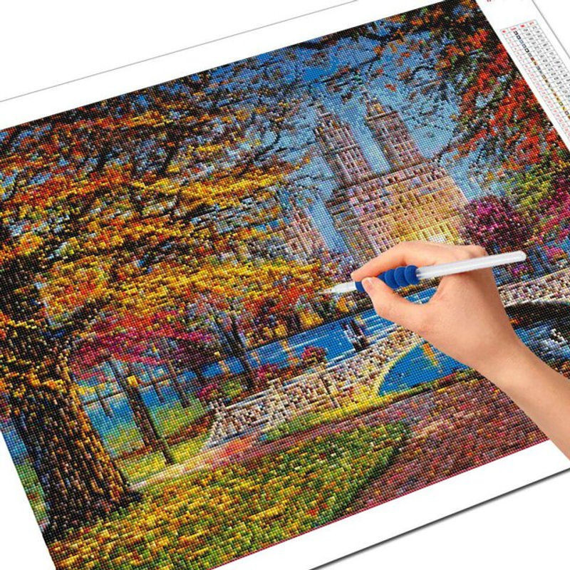 FIYO Diamond Painting Set Herbst Landschaft DIY 5D Stickset mit Full Square Steinen, Mehrfarbig, B: 30 cm x H: 20 cm - Bild 1
