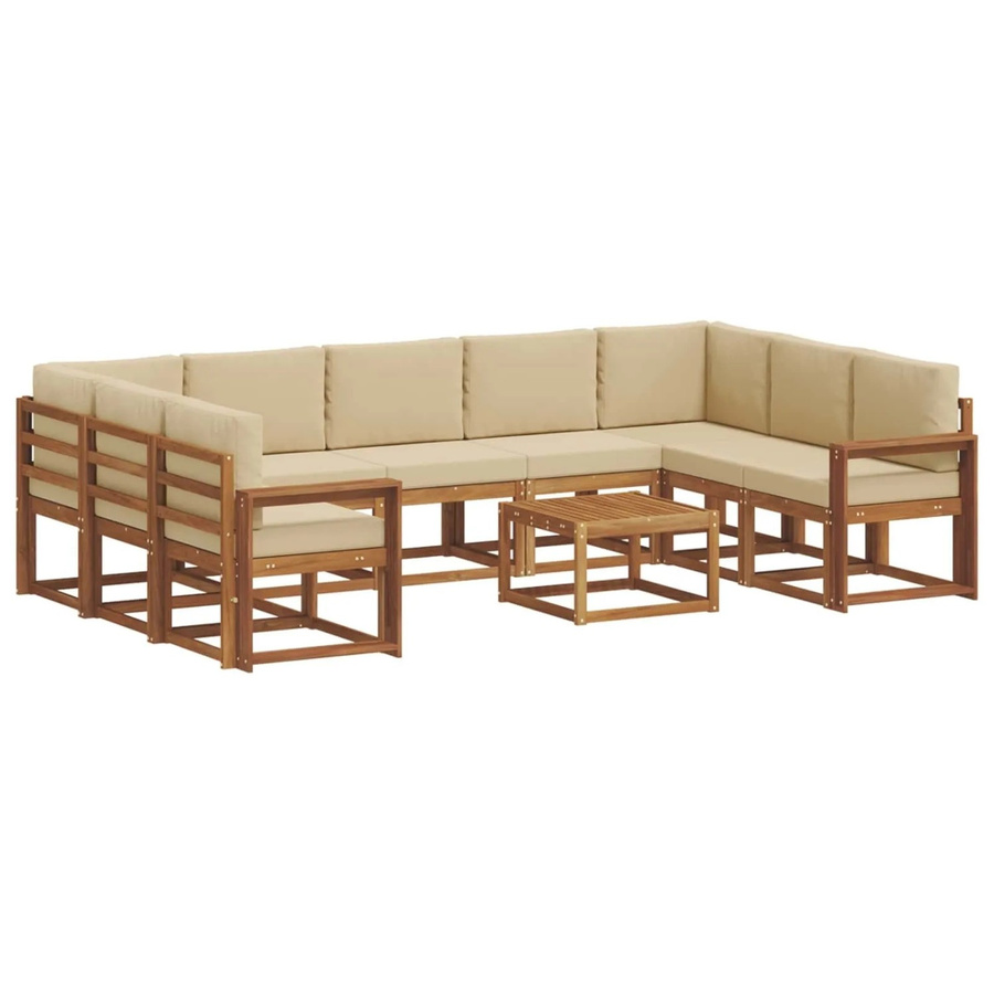 vidaXL Outdoor-Sofagarnitur aus Akazienholz mit Kissen, 10-teilig, Natur und Beige - Bild 2