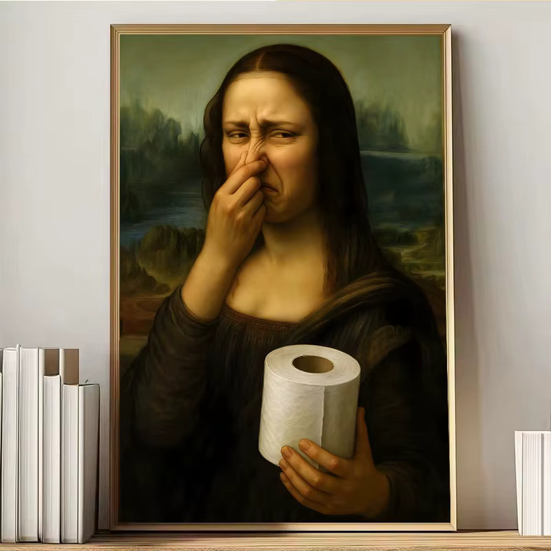 Potdemiel Mona Lisa Wandkunst als lustiger Leinwanddruck im Vintage-Stil für Waschraum und Flur, mehrfarbig - Bild 2