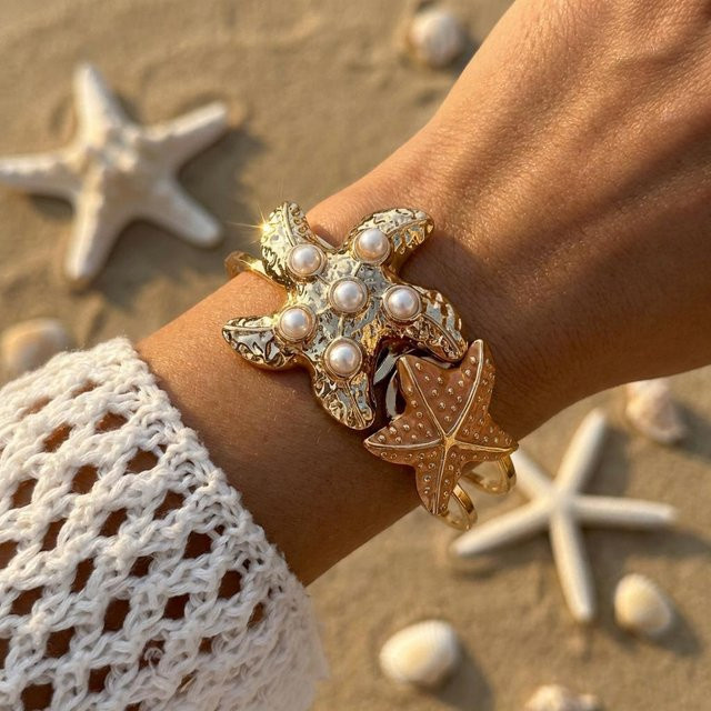 Armreif Seestern, Perle, Emaille, Gold, Damen - Bild 1