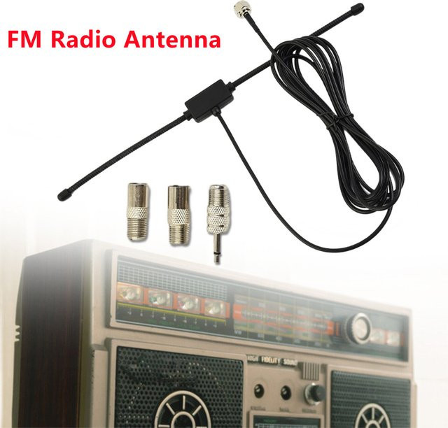 Tupfen FM Radio Dipol Antenne in Schwarz mit Audio-Stecker Anschlüssen für Stereo Empfänger zur Wandmontage - Bild 1